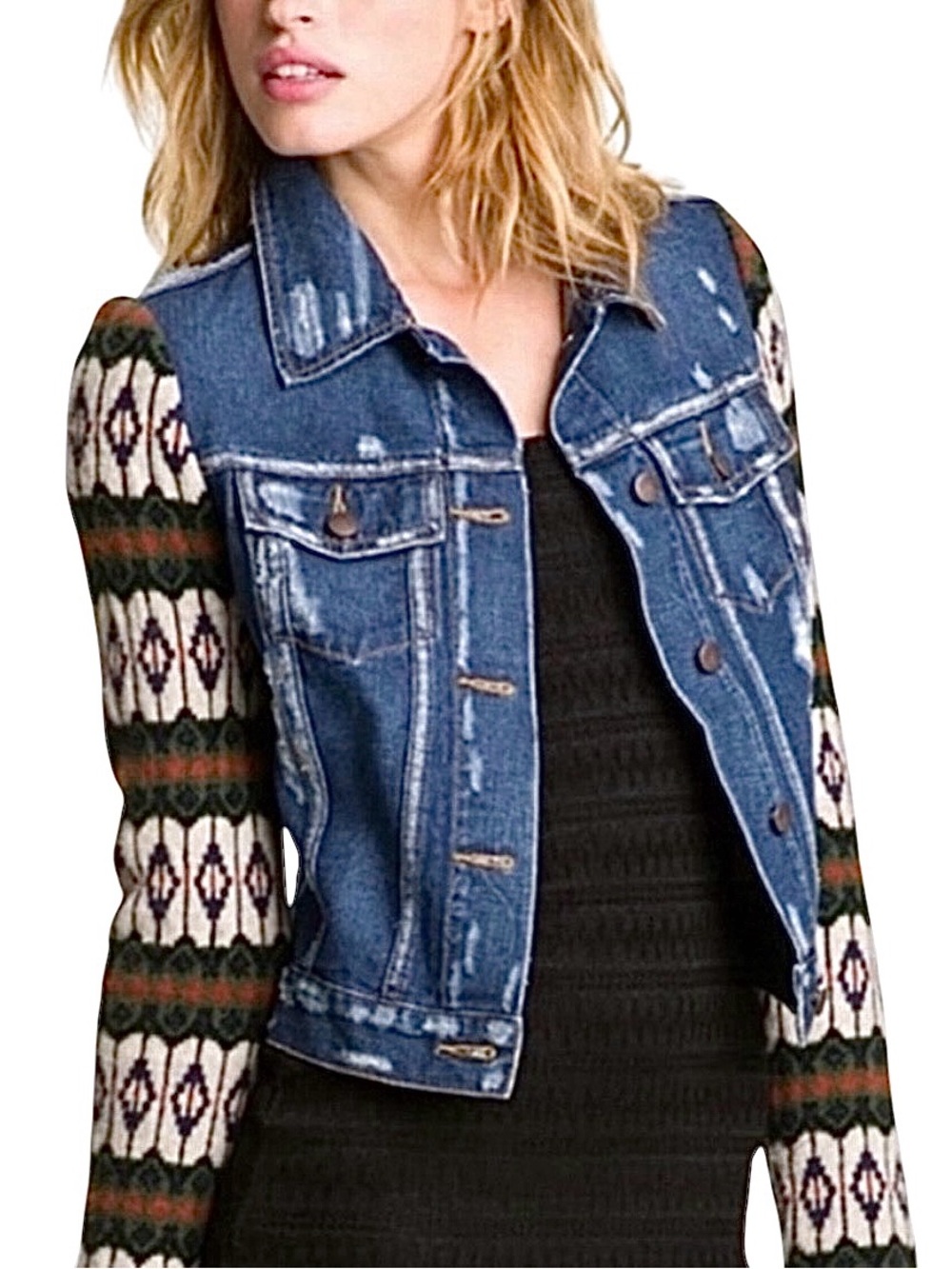 FREE PEOPLE CYPRESS FARM DENIM JACKET 100% WOOL SLEEVES BOHO SIZE S